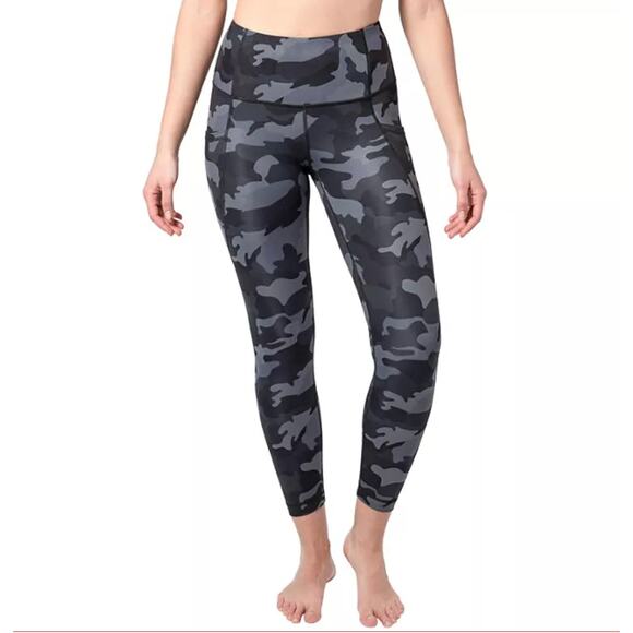 Yogalicous Camo Black Gray Pockets 7/8 Length High Rise Leggings Size Medium - Picture 2 of 9